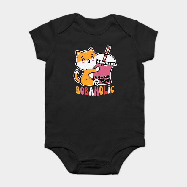 Bobaholic Boba Milk Tea Cat Baby Bodysuit by The WYLD Tribe